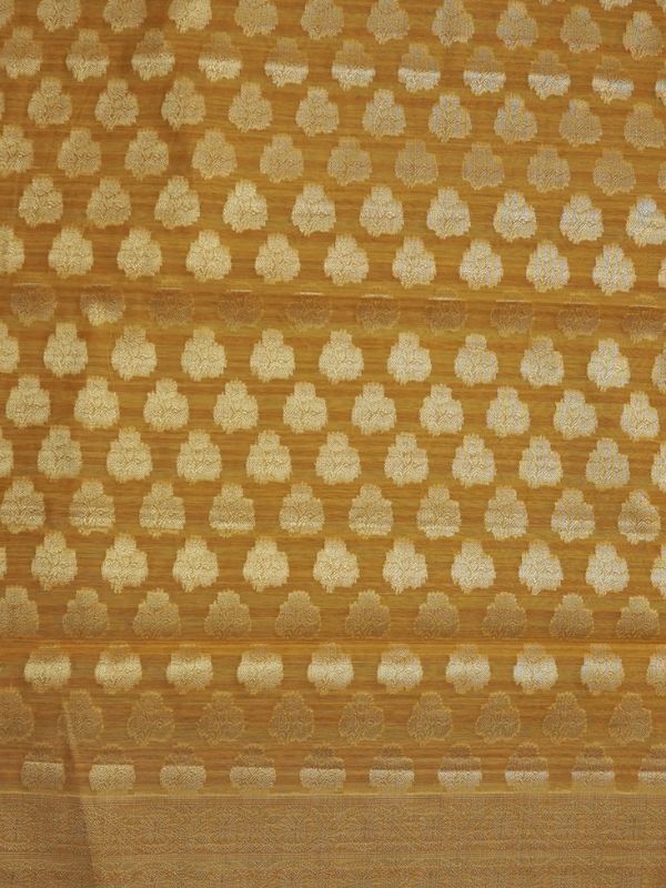 Yellow Chanderi Banarasi Weaving Unstitched Suit Set - Krishanlalraman