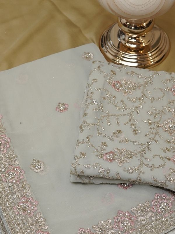 Pista green Georgette Floral Zari work - Krishanlalraman