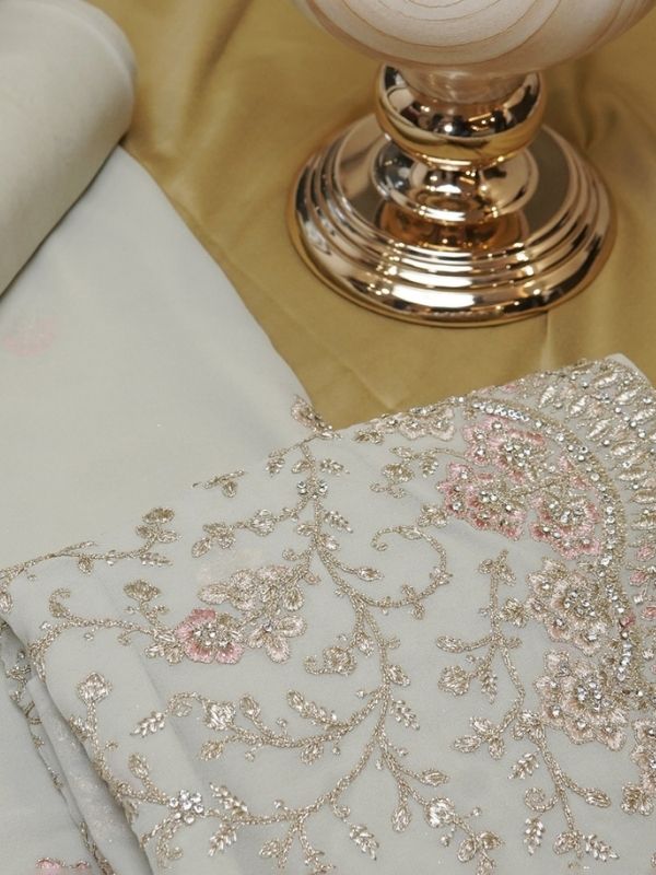 Grey Organza (Dori work) Unstitched Suit Set