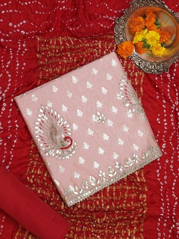 Banarasi suit embellished with Gotta- Patta work accompanied with Bandhani Dupatta - Krishanlalraman