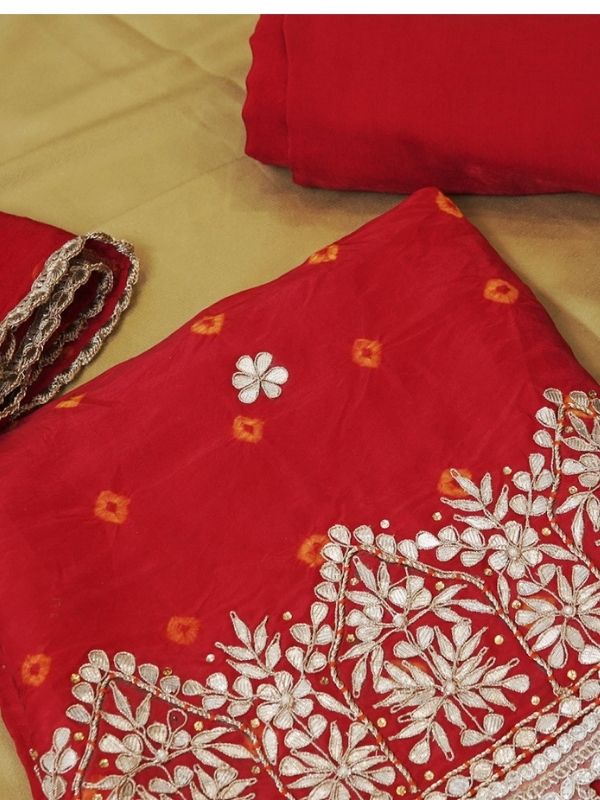 Red Gotta- Patti work on Bandhani Desgin - Krishanlalraman