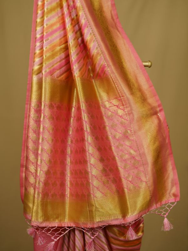 Banarsi Pink Lehriyaan Saree