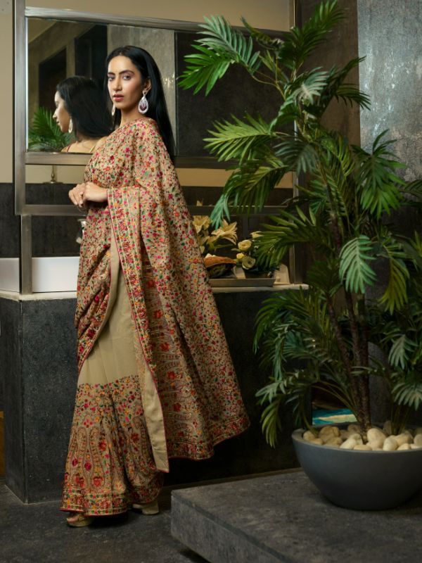 Beige Resham Georgette Saree