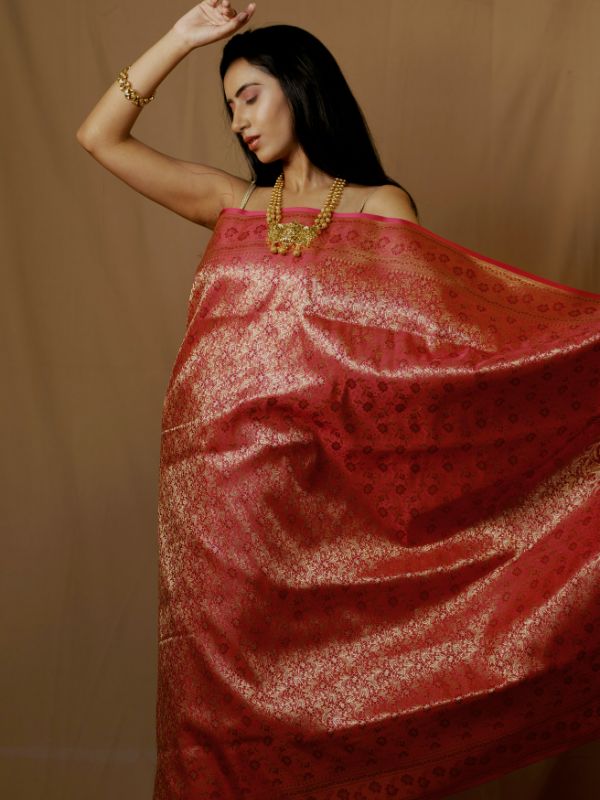 Maroon Banarsi Brocade Saree