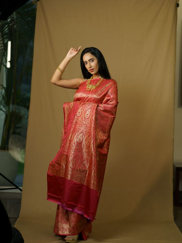 Maroon Banarsi Brocade Saree