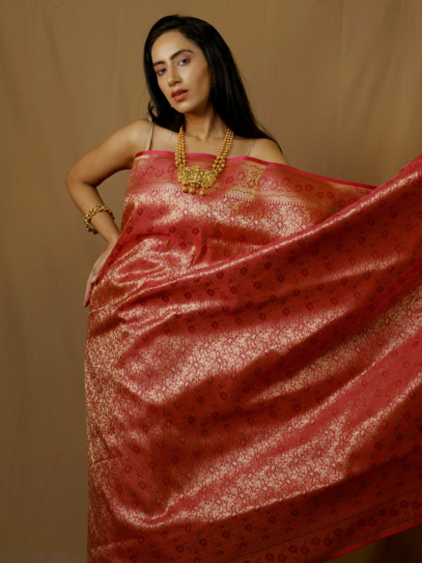 Maroon Banarsi Brocade Saree