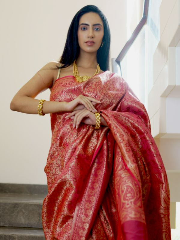 Maroon Banarsi Brocade Saree