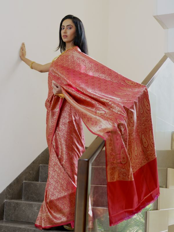 Maroon Banarsi Brocade Saree - Krishanlalraman