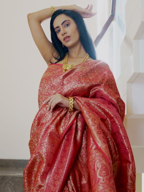 Maroon Banarsi Brocade Saree