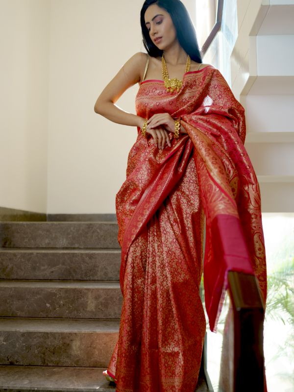 Maroon Banarsi Brocade Saree