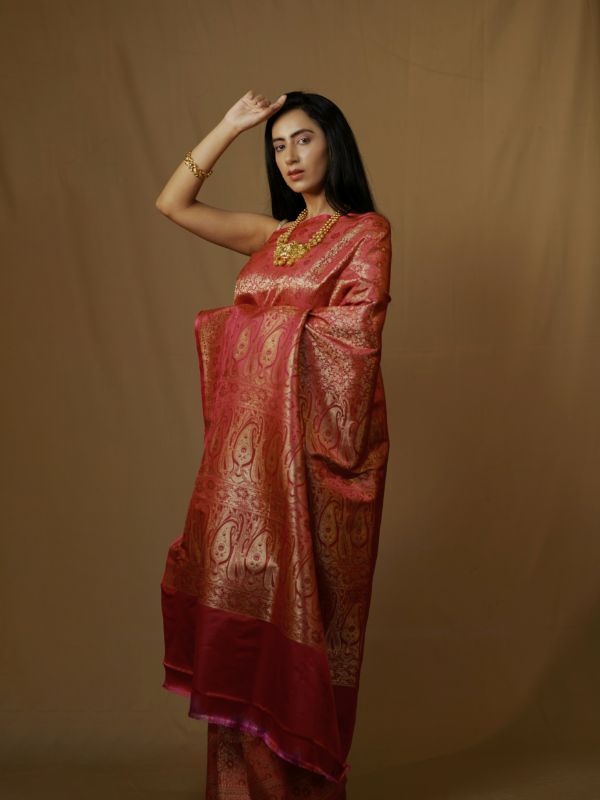 Maroon Banarsi Brocade Saree