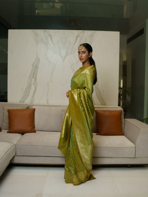 Olive Green Banrasi Saree