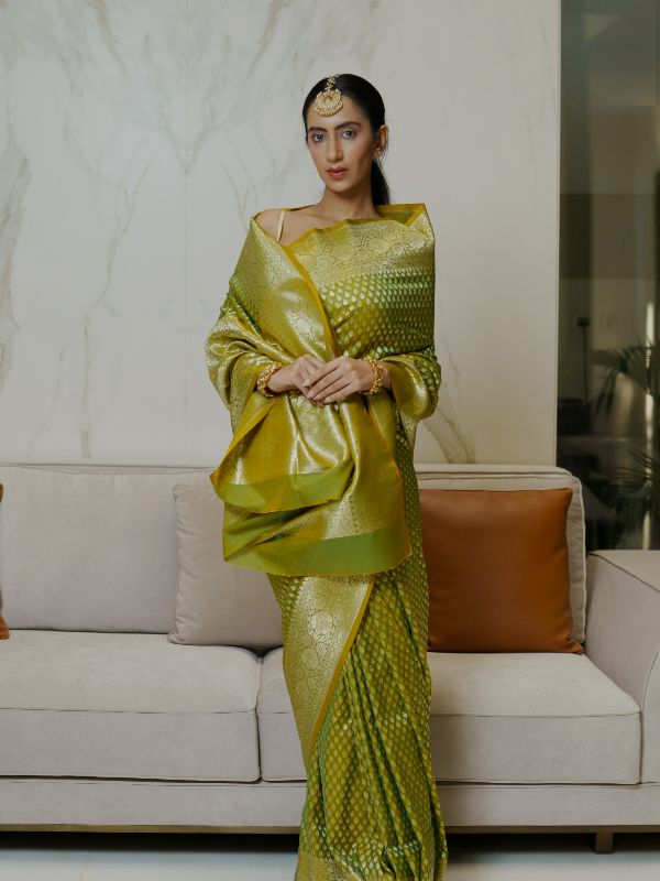 Olive Green Banrasi Saree