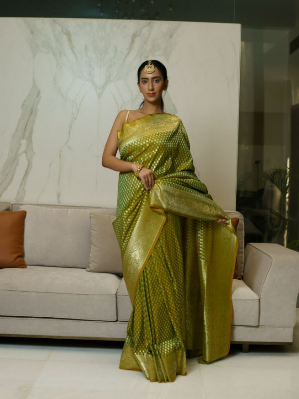 Olive Green Banrasi Saree