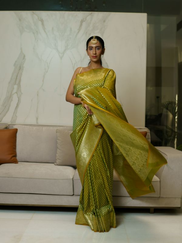 Olive Green Banrasi Saree