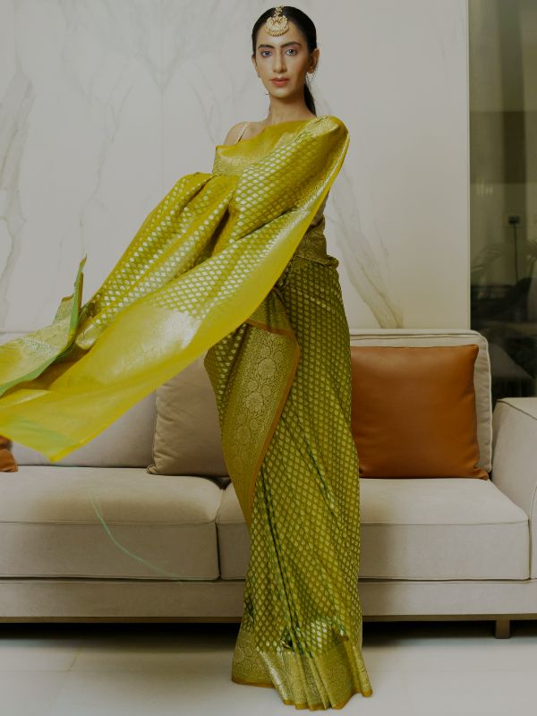 Olive Green Banrasi Saree