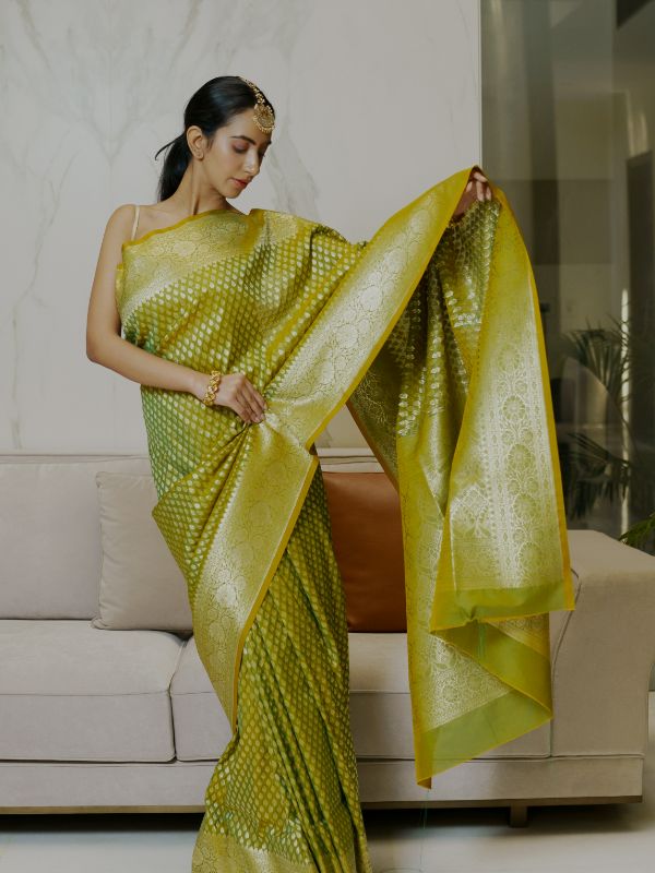 Olive Green Banrasi Saree