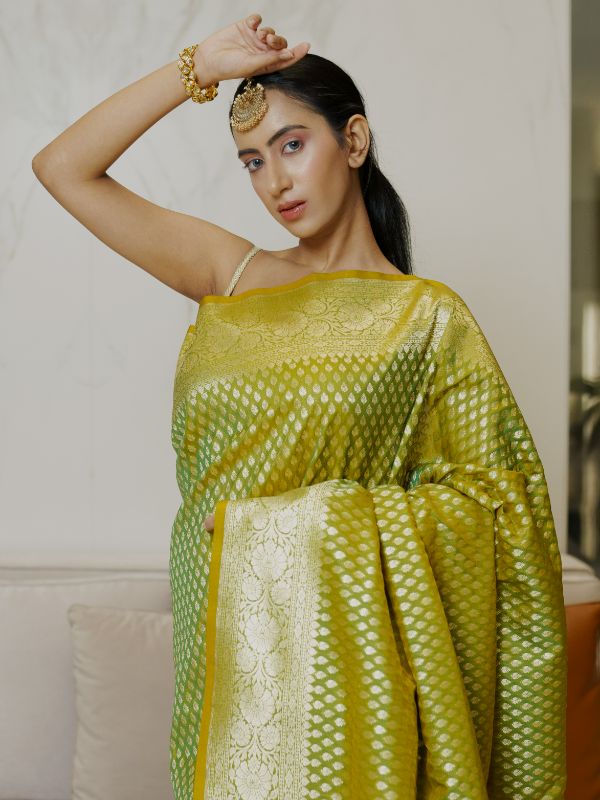 Olive Green Banrasi Saree