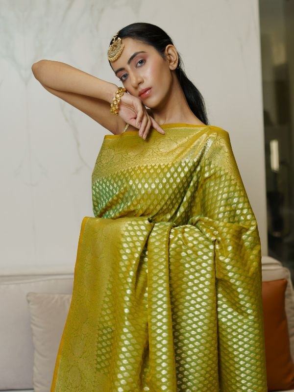 Olive Green Banrasi Saree