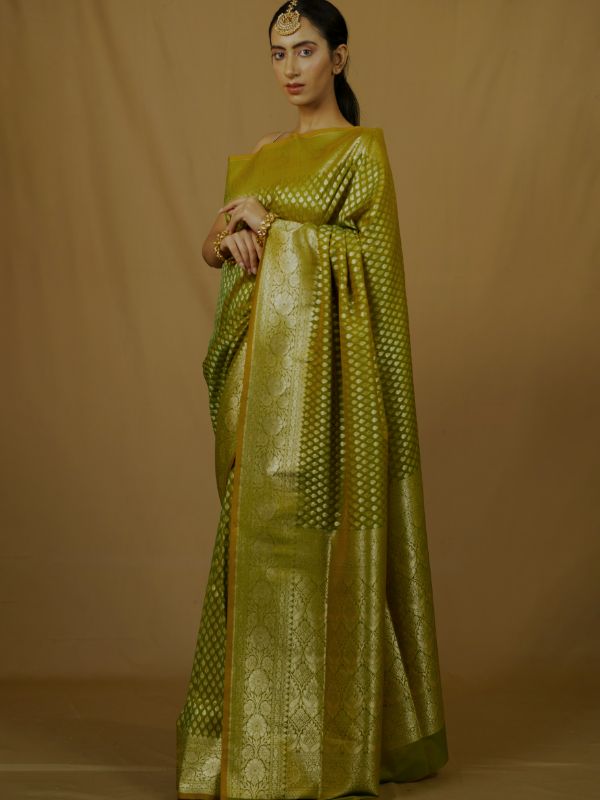 Olive Green Banrasi Saree