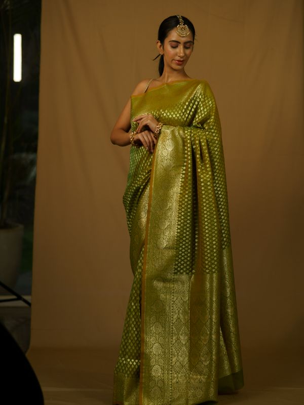 Olive Green Banrasi Saree - Krishanlalraman