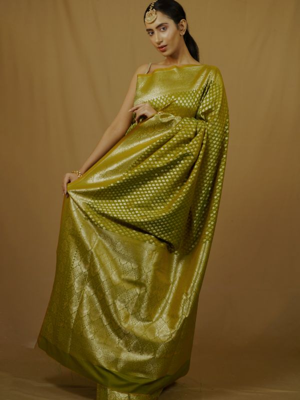 Olive Green Banrasi Saree - Krishanlalraman