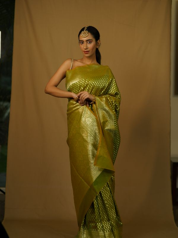 Olive Green Banrasi Saree