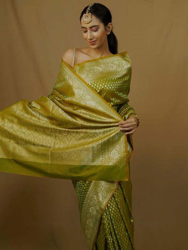 Olive Green Banrasi Saree