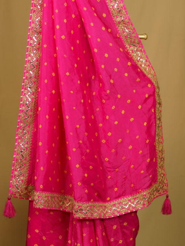 Pink Bandhani Saree With Heavy Border