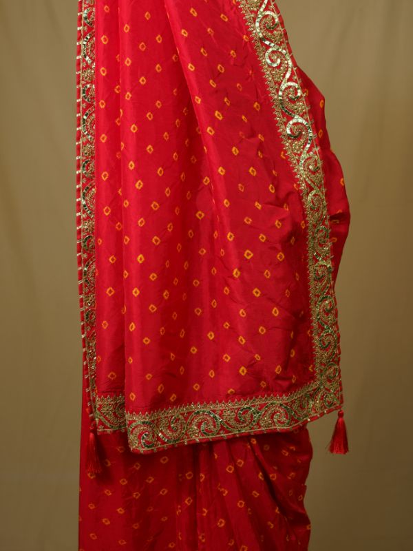 Red Bandhani Saree With heavy Border