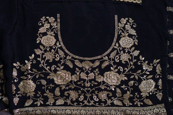 Black Banarsi Saree With Golden Emroidery - Krishanlalraman