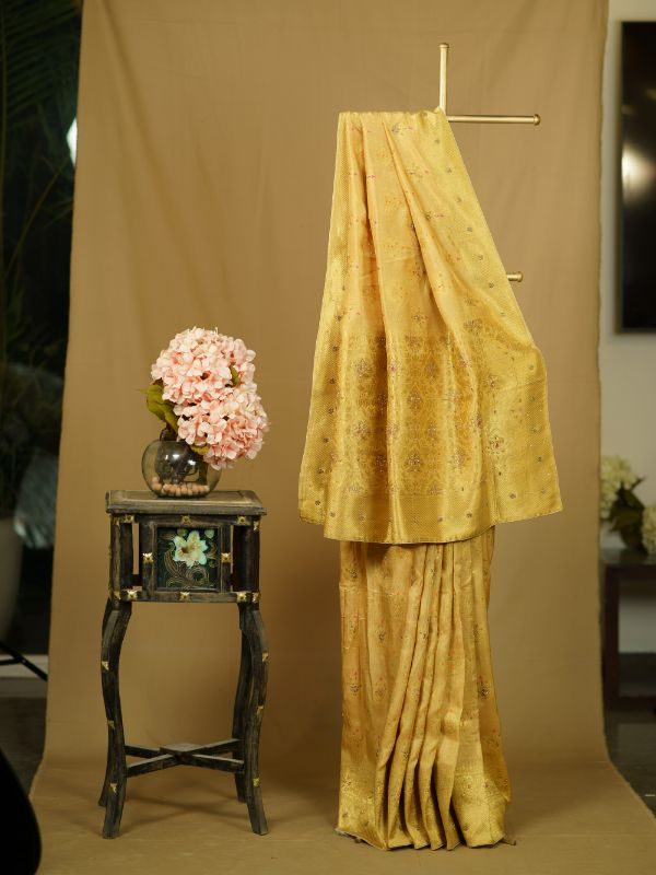 Golden saree with Zardozi work - Krishanlalraman
