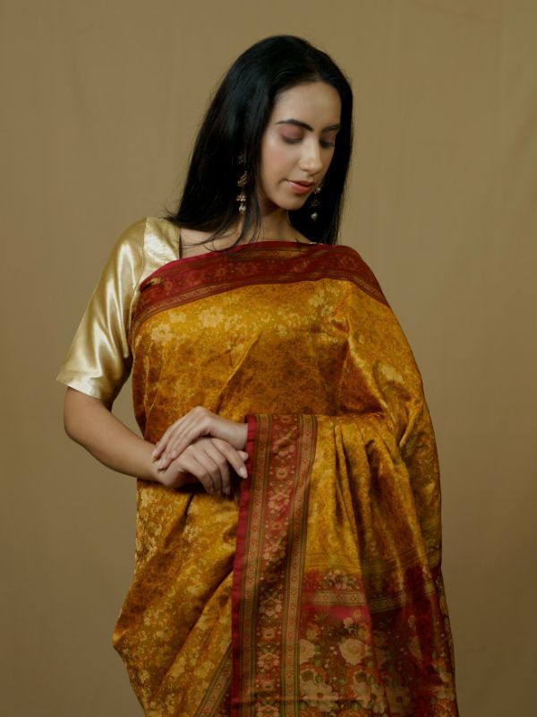 Mustard and Maroon Combo Tanchoi Banarasi Saree - Krishanlalraman