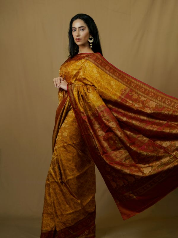 Mustard and Maroon Combo Tanchoi Banarasi Saree