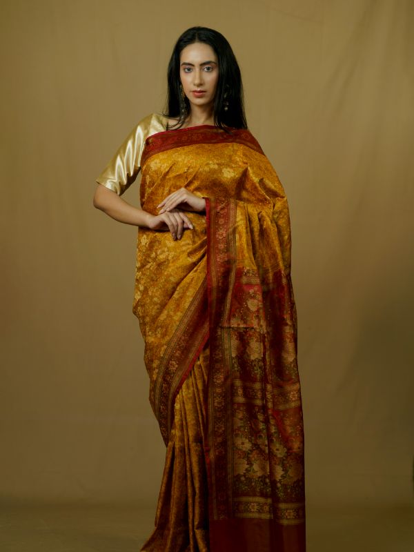Mustard and Maroon Combo Tanchoi Banarasi Saree - Krishanlalraman