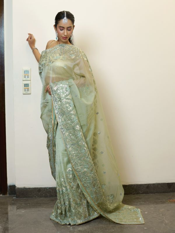 Pista Green Organa Saree