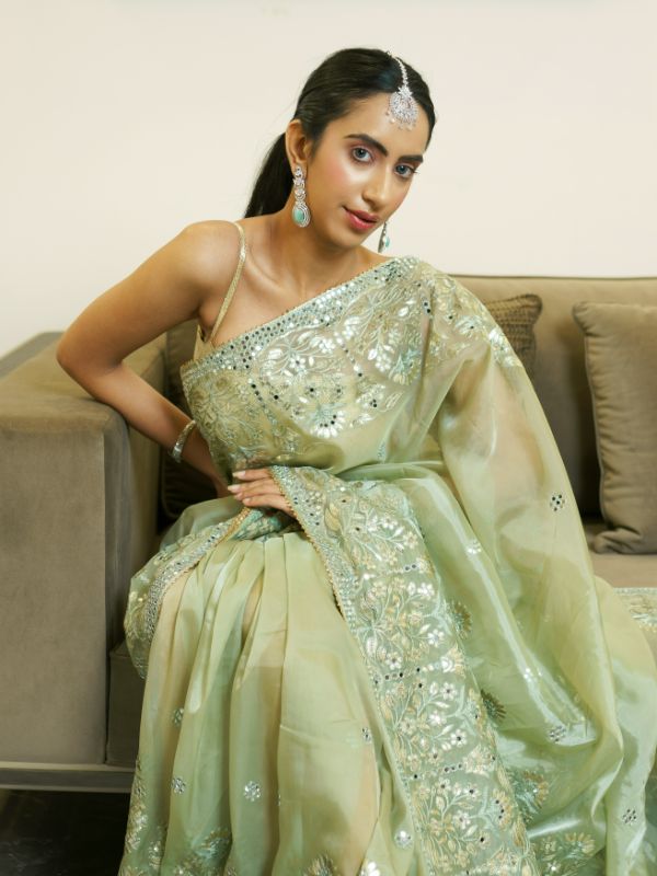 Pista Green Organa Saree - Krishanlalraman