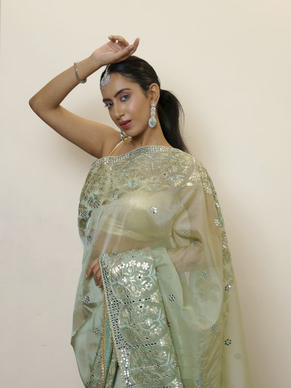 Pista Green Organa Saree
