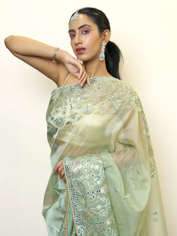 Pista Green Organa Saree
