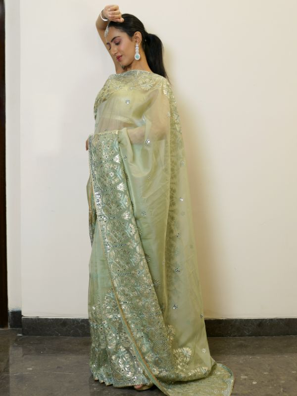 Pista Green Organa Saree