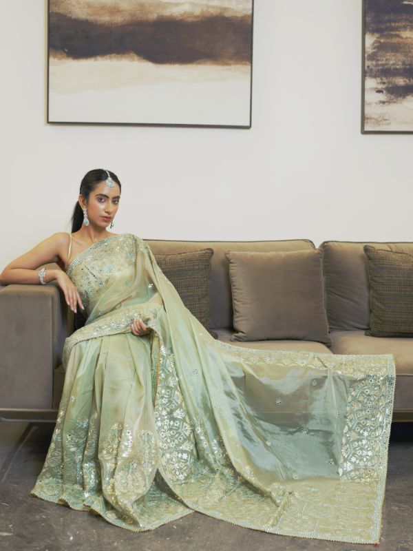 Pista Green Organa Saree