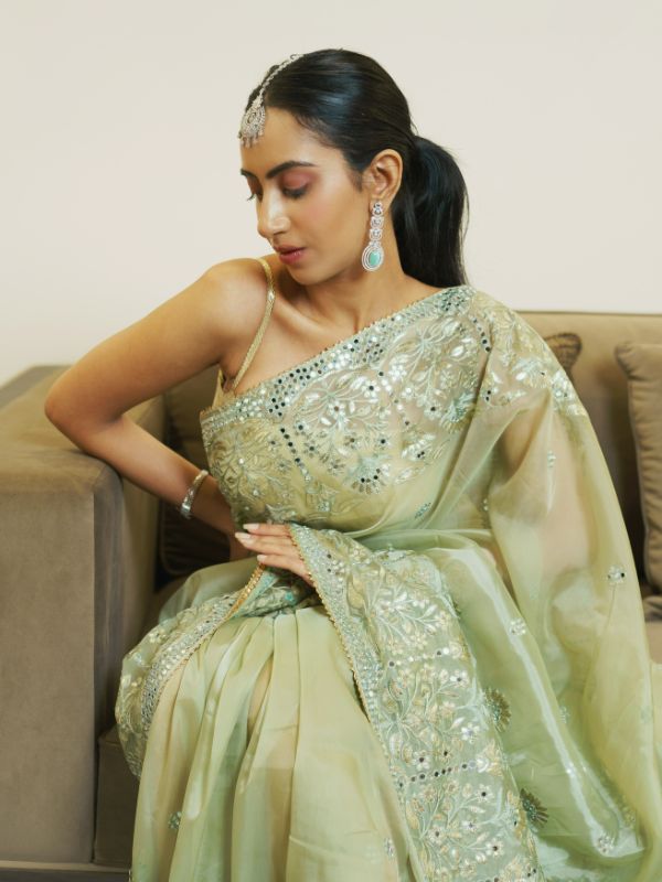 Pista Green Organa Saree