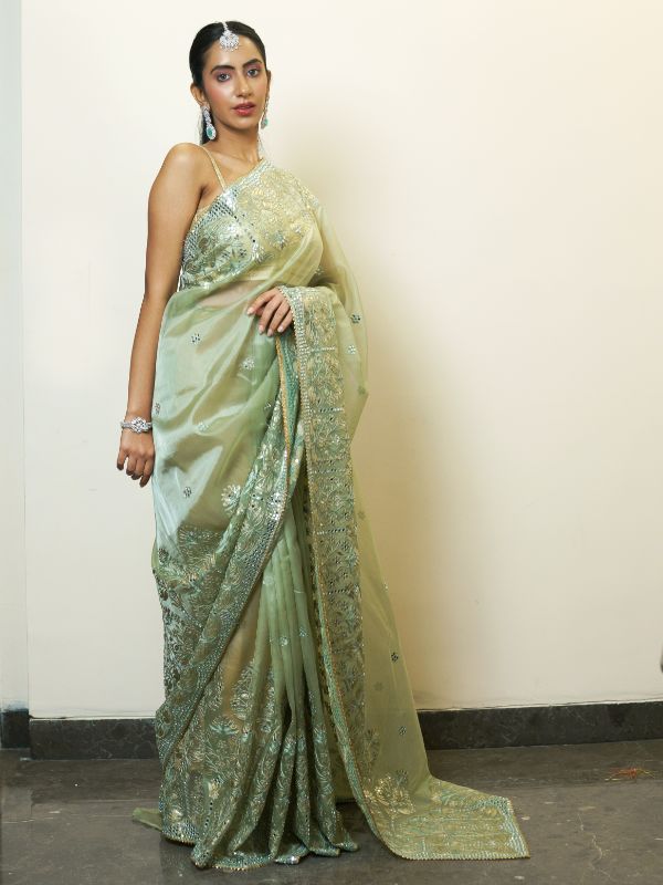 Pista Green Organa Saree