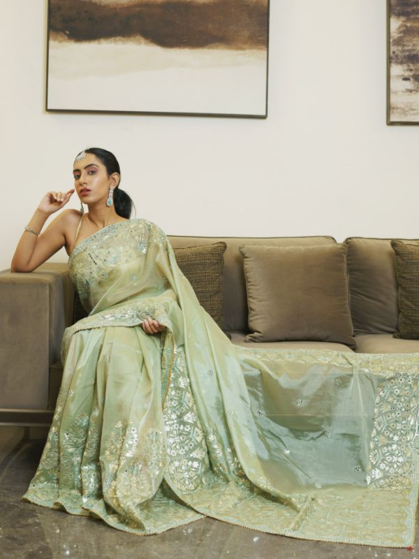 Pista Green Organa Saree