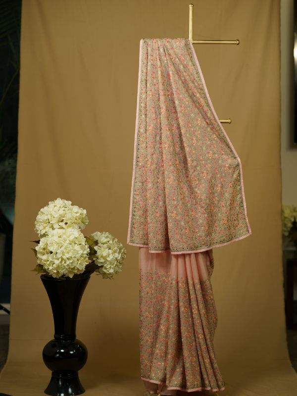 Pink Georgette Resham Saree - Krishanlalraman