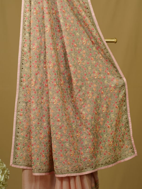 Pink Georgette Resham Saree