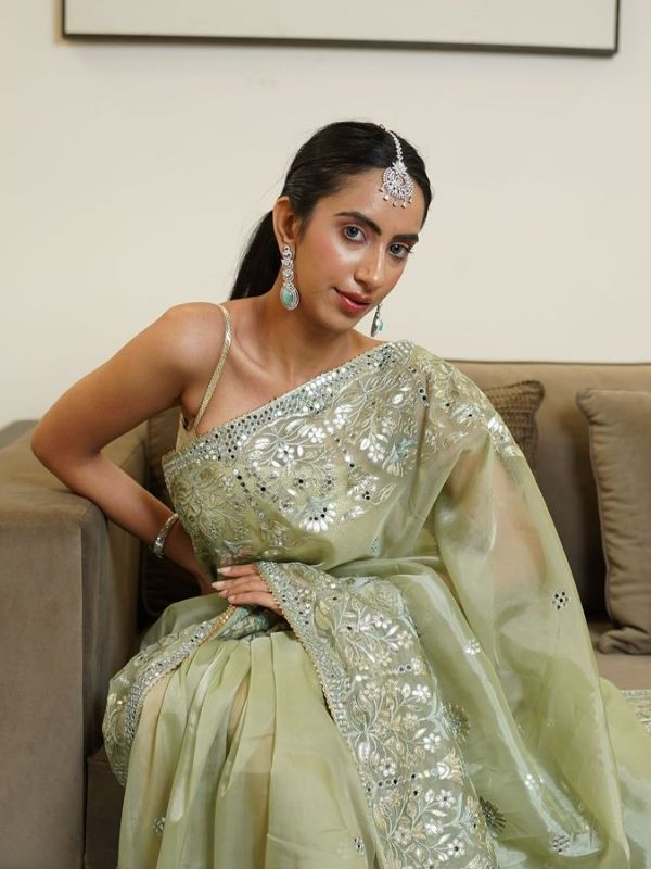 Organza saree embellished with gotta Patti work - Krishanlalraman