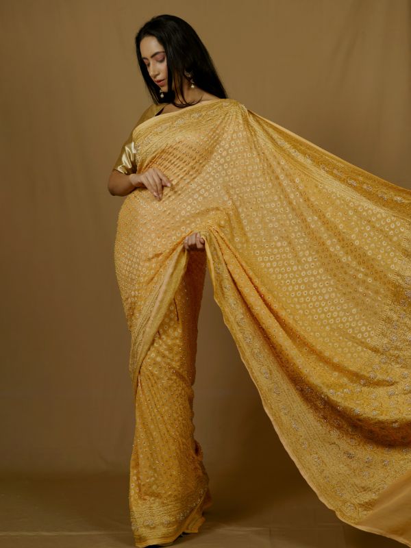 Heavy Khadi Georgette Yellow Saree