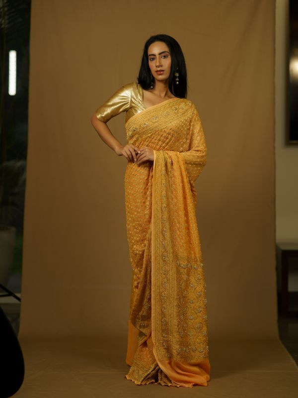 Heavy Khadi Georgette Yellow Saree