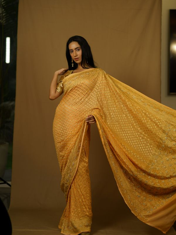 Heavy Khadi Georgette Yellow Saree